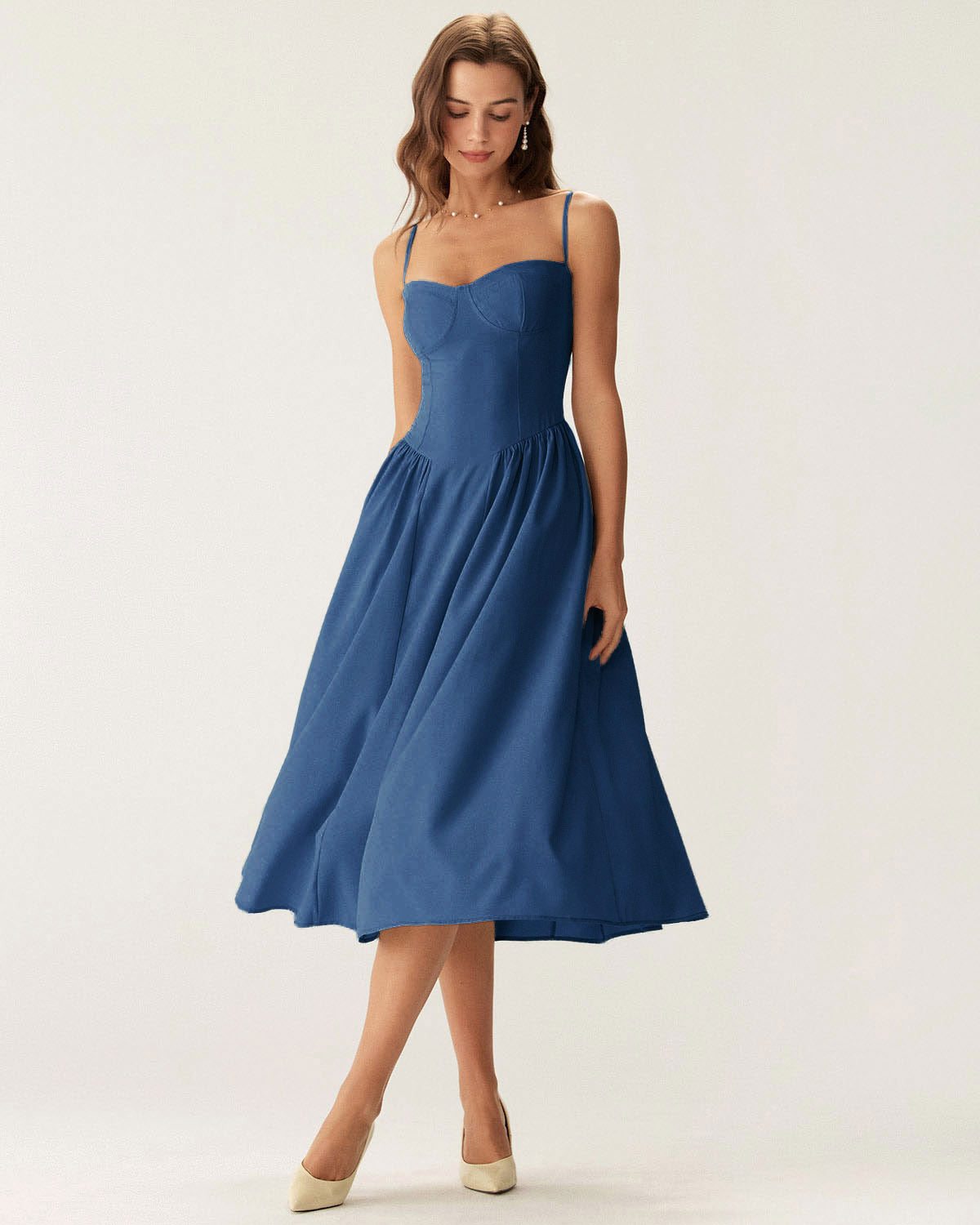 Navy Square Neck Pocket Slip Midi Dress - Threadford