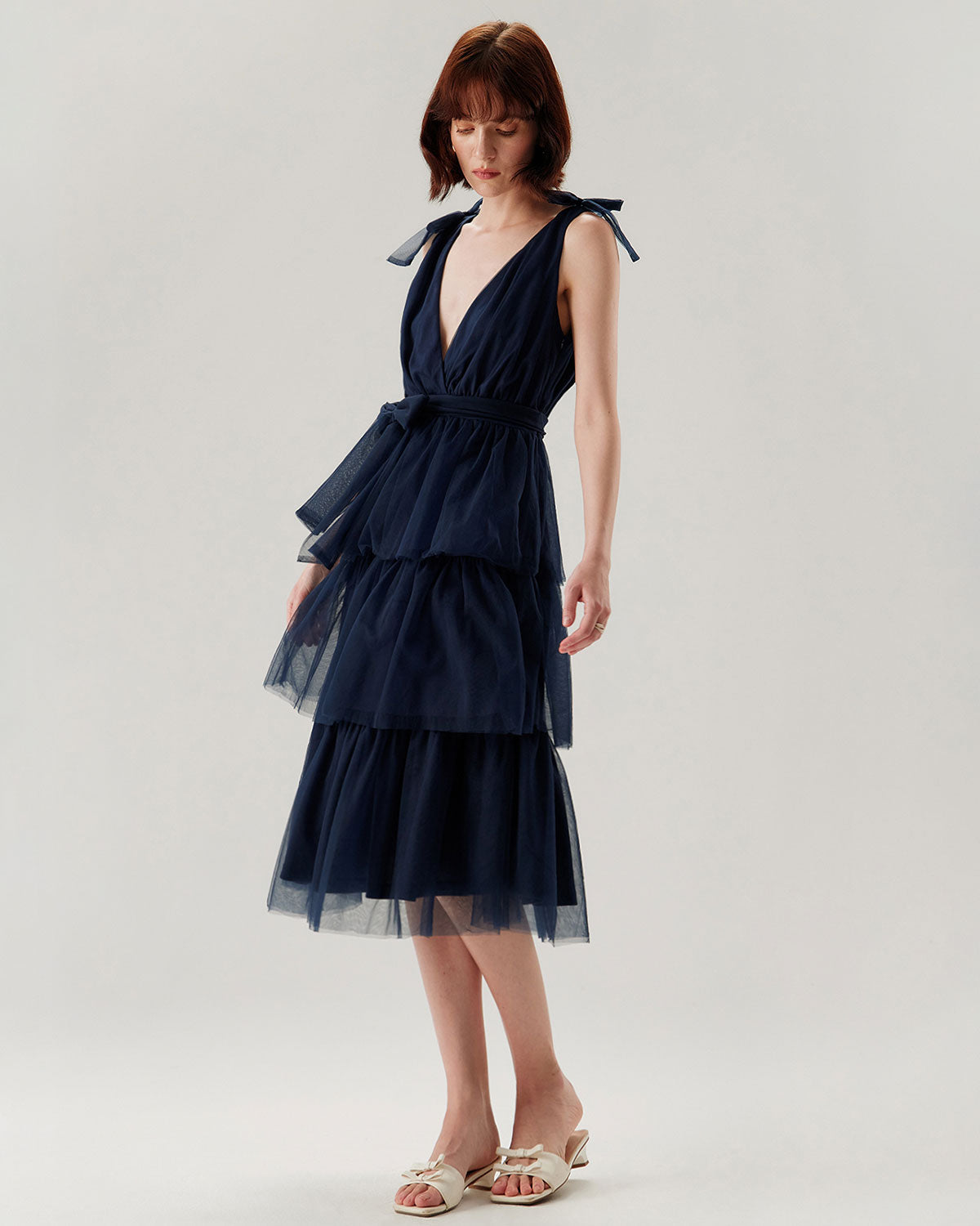 Navy Tiered Backless Maxi Dress - Threadford