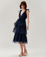 Navy Tiered Backless Maxi Dress - Threadford