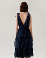 Navy Tiered Backless Maxi Dress - Threadford