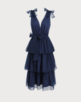 Navy Tiered Backless Maxi Dress - Threadford