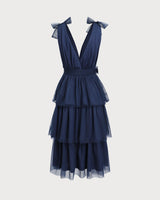 Navy Tiered Backless Maxi Dress - Threadford