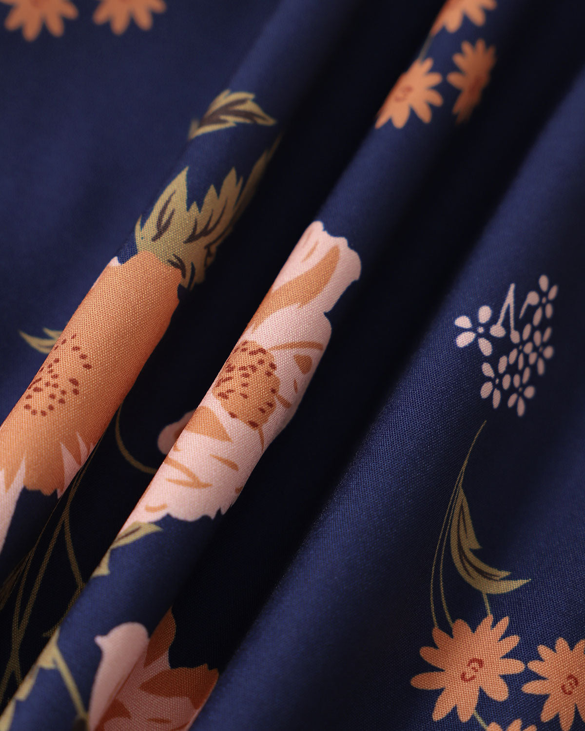 The Navy Lace Up Floral Ruched Midi Dress - Threadford