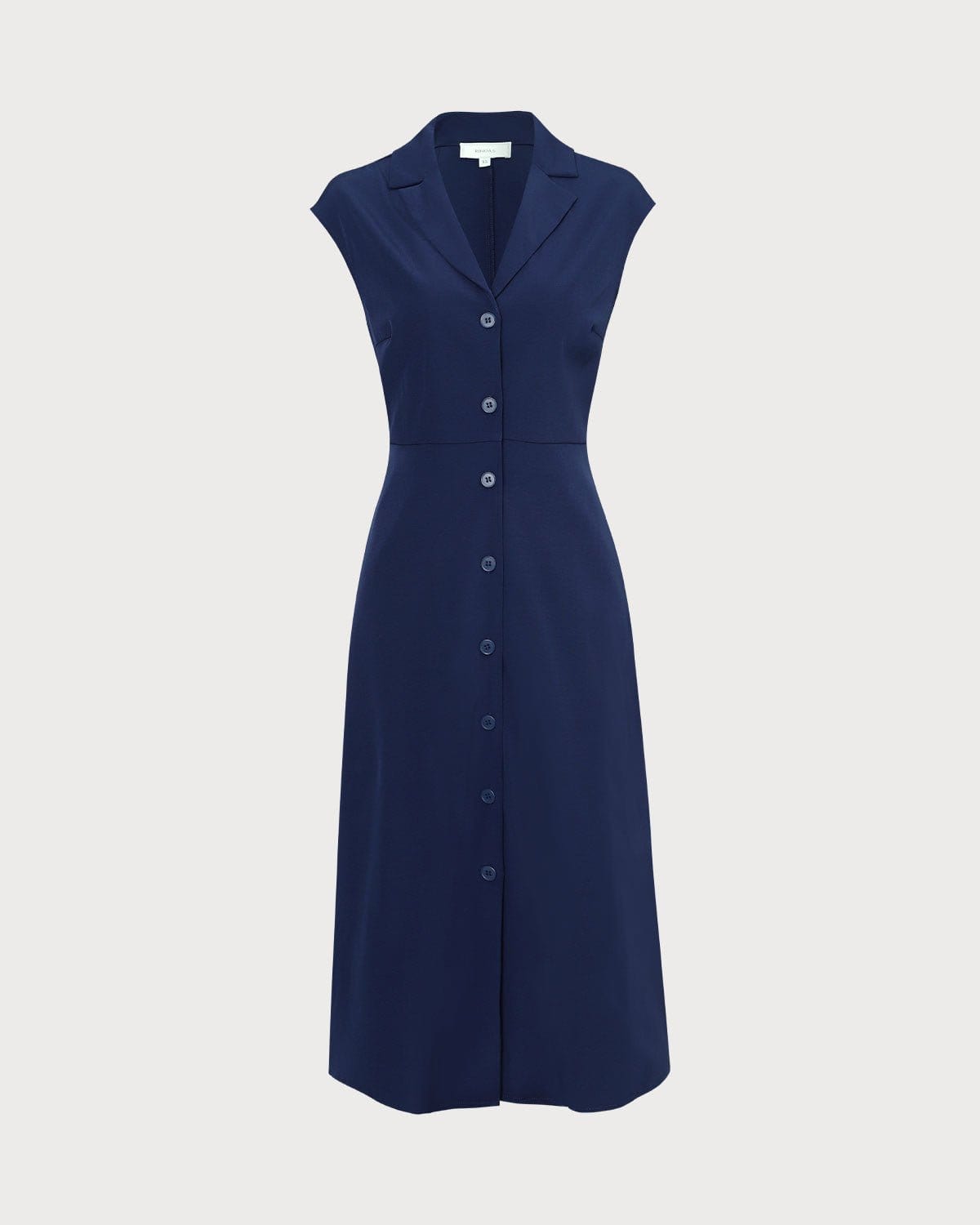 The Navy V Neck Button Cap Sleeve Midi Dress - Threadford