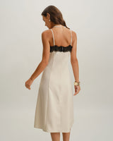 White Lace Contrasting Slip Midi Dress - Threadford