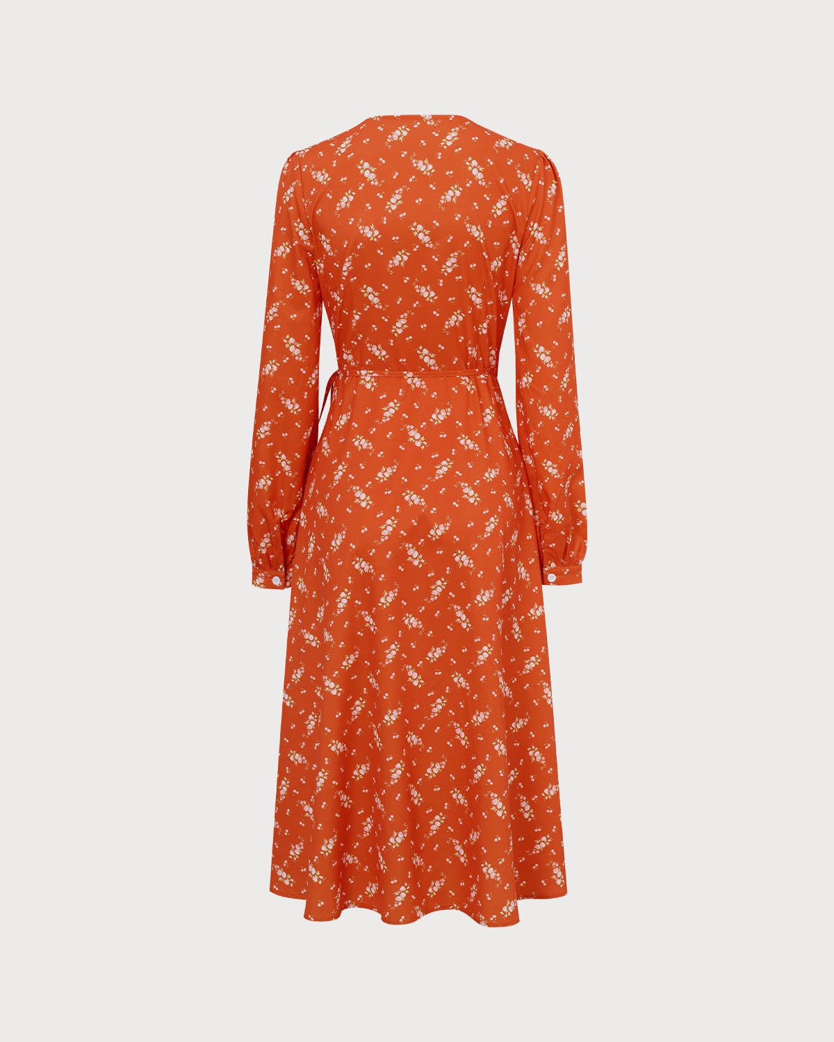 Orange Floral Wrap Midi Dress - Threadford