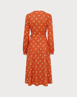 Orange Floral Wrap Midi Dress - Threadford