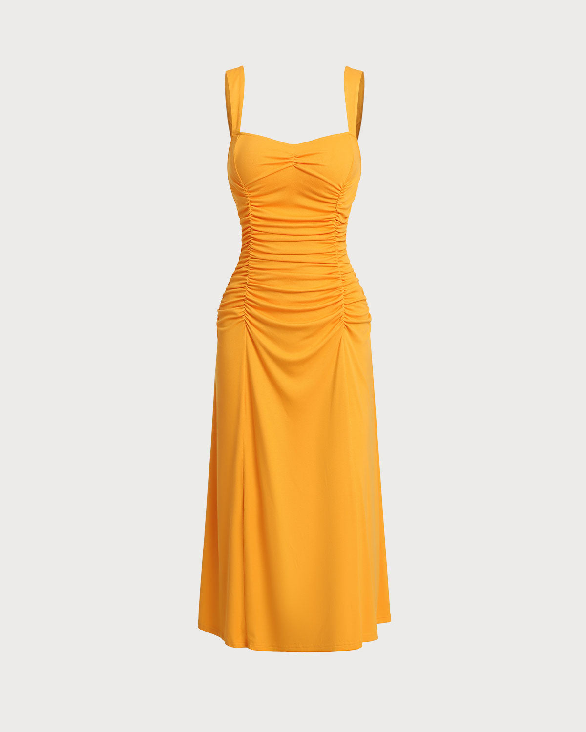 Orange Ruched Knitted Slip Midi Dress - Threadford