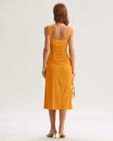 Orange Ruched Knitted Slip Midi Dress - Threadford