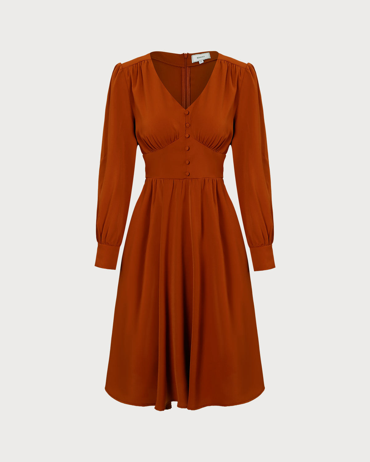 The Orange V Neck Pleated Button Midi Dress - Threadford