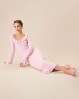 Women's Pink U-Neck Ruffle Bodycon Sweater Dress - Threadford