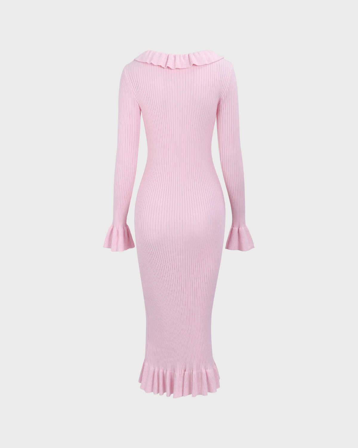 Women's Pink U-Neck Ruffle Bodycon Sweater Dress - Threadford