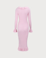Women's Pink U-Neck Ruffle Bodycon Sweater Dress - Threadford