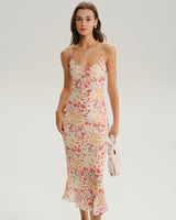 Pink Floral Bodycon Slip Midi Dress - Threadford