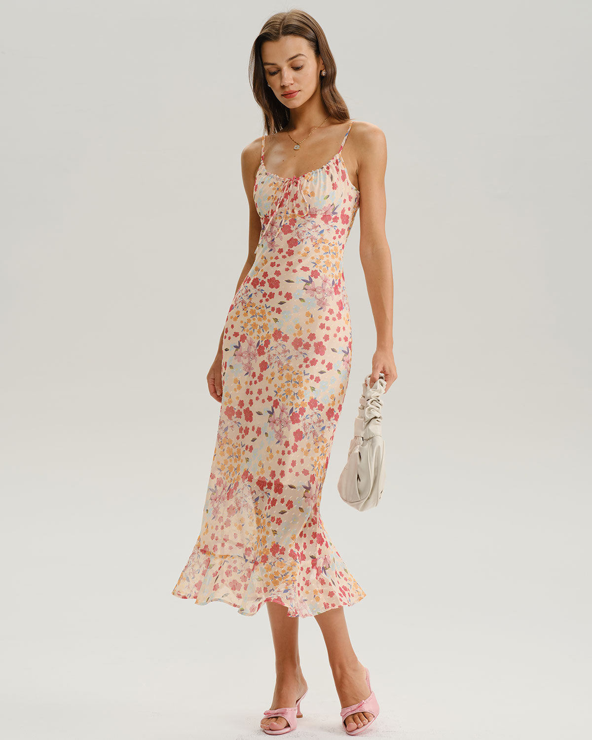 Pink Floral Bodycon Slip Midi Dress - Threadford