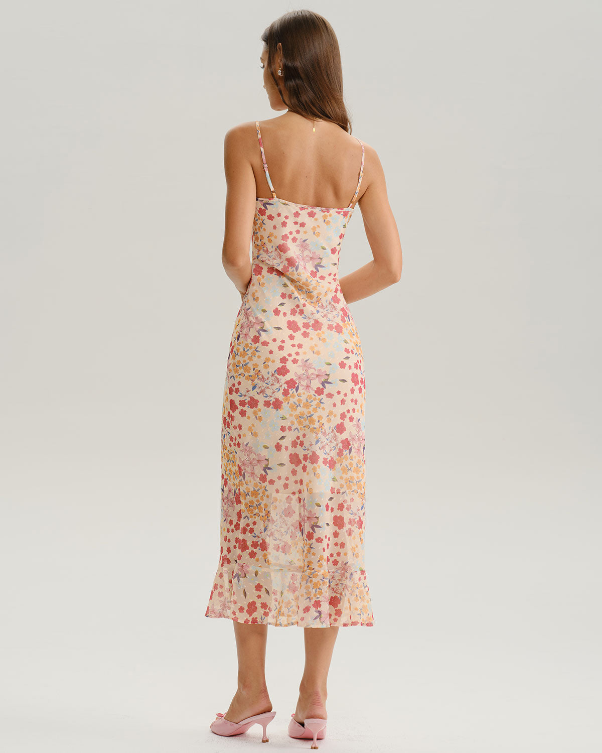 Pink Floral Bodycon Slip Midi Dress - Threadford