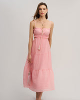 Pink Ruffle Slip Midi Dress - Threadford