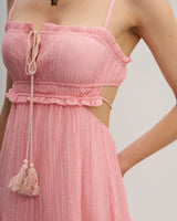 Pink Ruffle Slip Midi Dress - Threadford