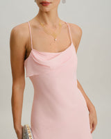 Pink Chiffon A-Line Slip Midi Dress - Threadford
