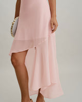 Pink Chiffon A-Line Slip Midi Dress - Threadford