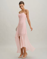 Pink Chiffon A-Line Slip Midi Dress - Threadford