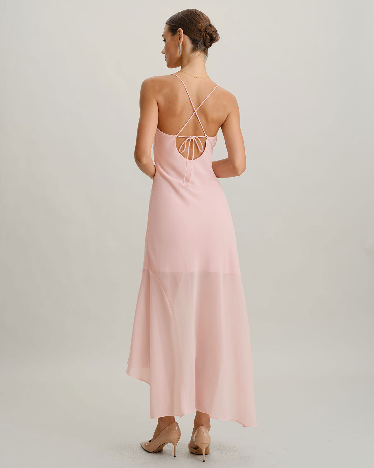 Pink Chiffon A-Line Slip Midi Dress - Threadford