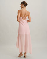 Pink Chiffon A-Line Slip Midi Dress - Threadford