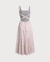 Pink Floral Backless Slip Midi Dress - Threadford
