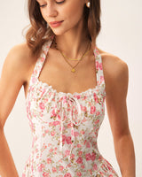 Pink Floral Halter Midi Dress - Threadford