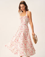 Pink Floral Halter Midi Dress - Threadford