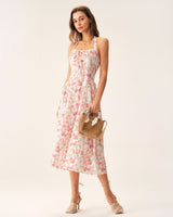 Pink Floral Halter Midi Dress - Threadford
