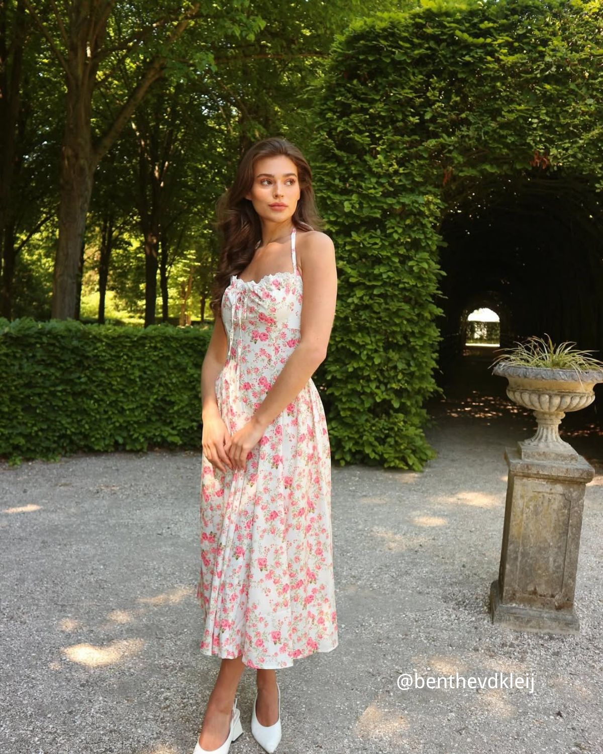 Pink Floral Halter Midi Dress - Threadford