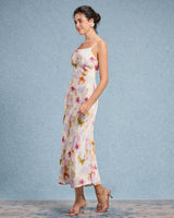 Pink Floral Mermaid Slip Midi Dress - Threadford