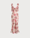 Pink Floral Ruffle Tie Strap Midi Dress - Threadford