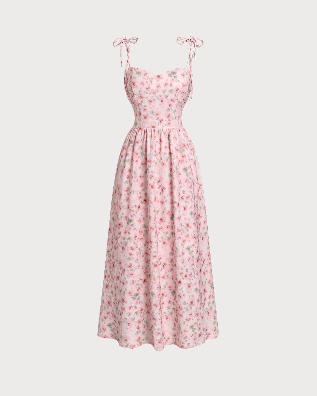 Pink Floral Shirred Slip Midi Dress - Threadford
