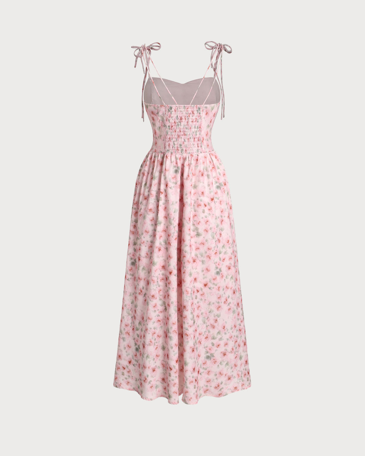 Pink Floral Shirred Slip Midi Dress - Threadford
