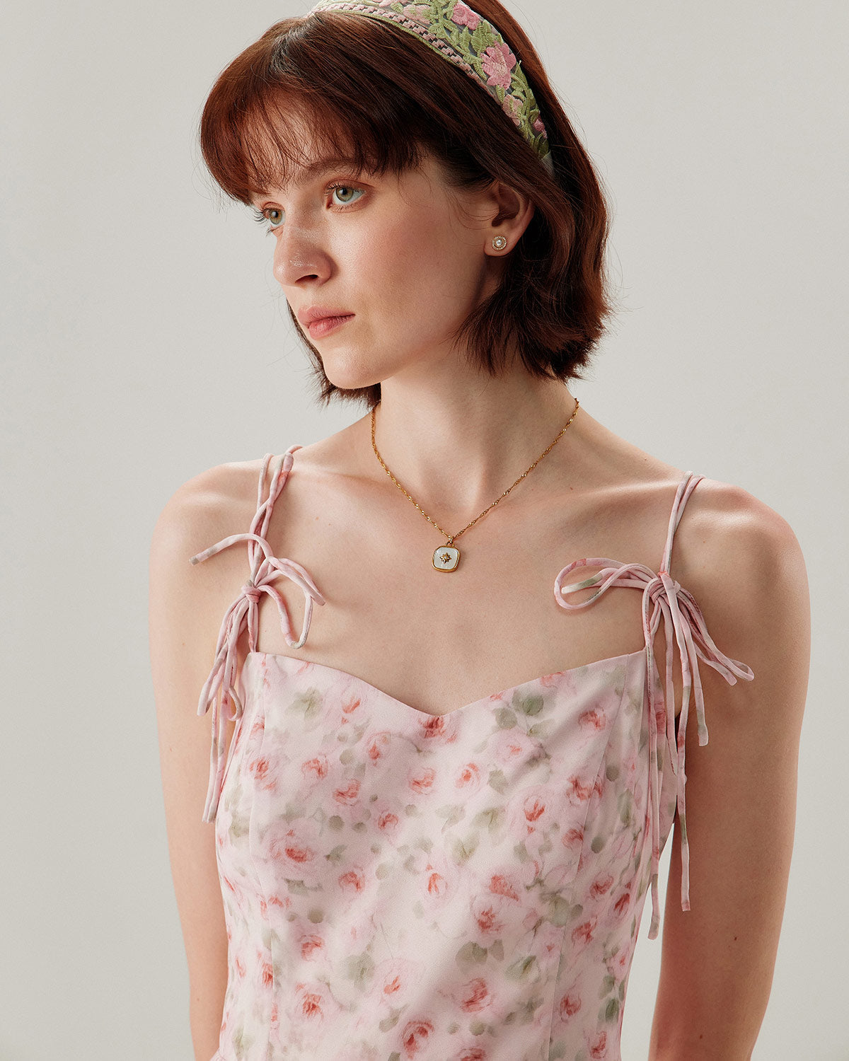 Pink Floral Shirred Slip Midi Dress - Threadford