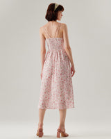 Pink Floral Shirred Slip Midi Dress - Threadford