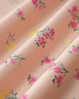 Pink Floral Square Neck Puffed Sleeve Midi Dress - Threadford