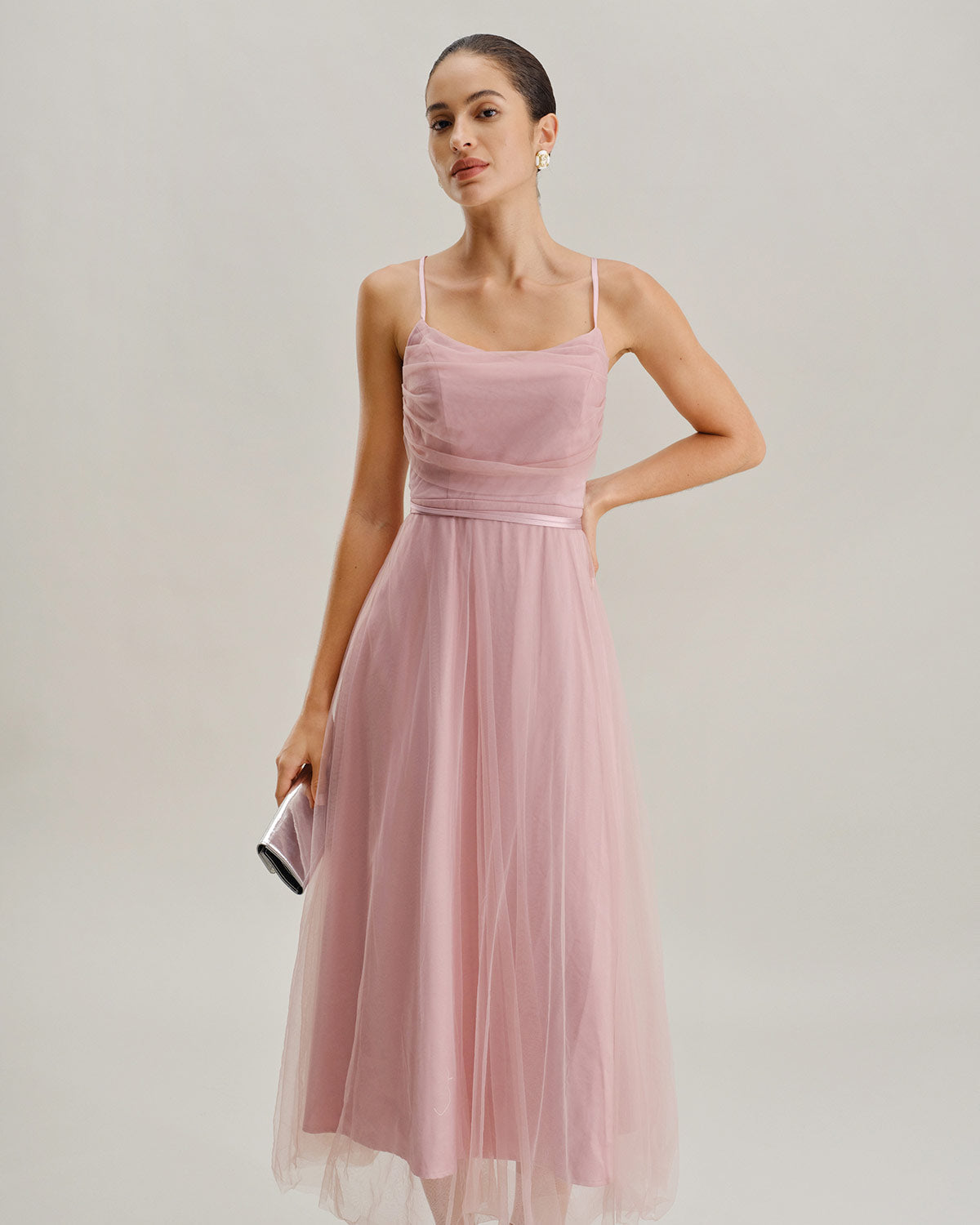 Pink Mesh Flowy Slip Midi Dress - Threadford