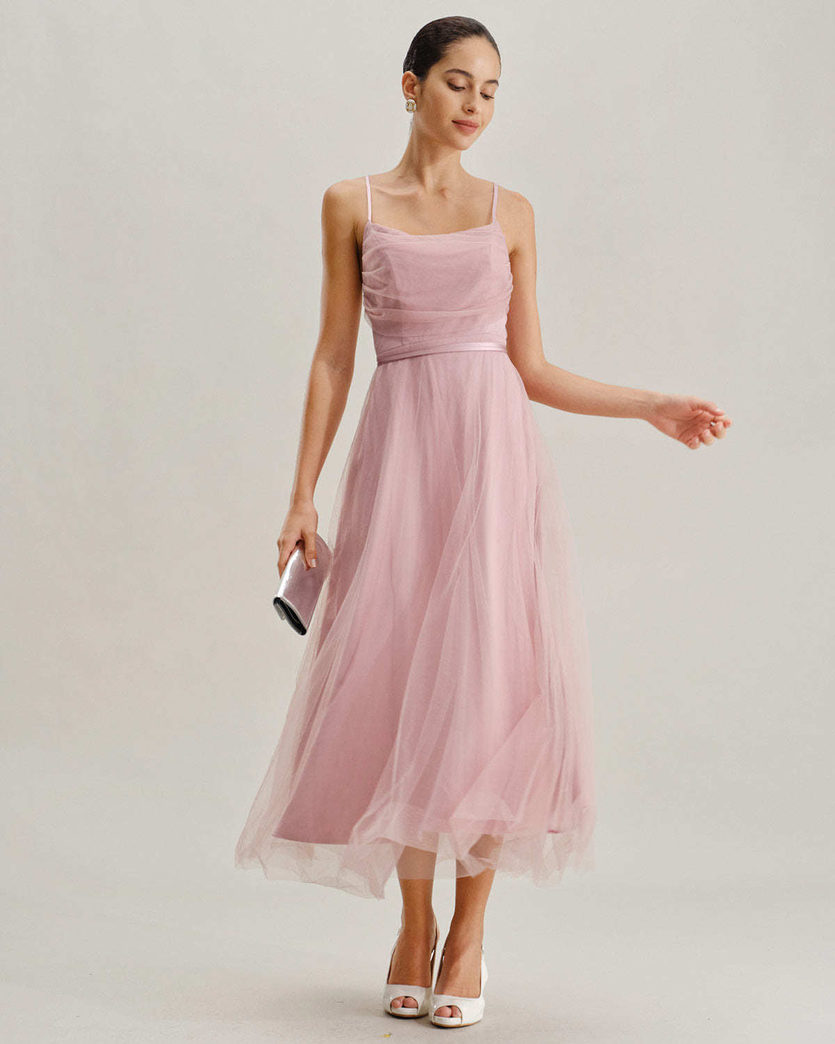 Pink Mesh Flowy Slip Midi Dress - Threadford