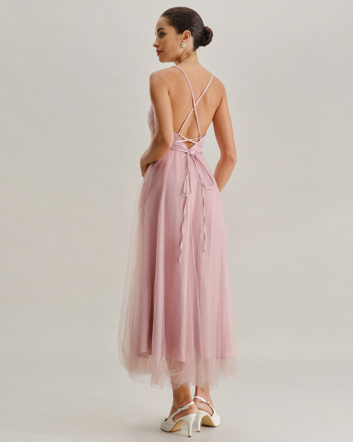 Pink Mesh Flowy Slip Midi Dress - Threadford