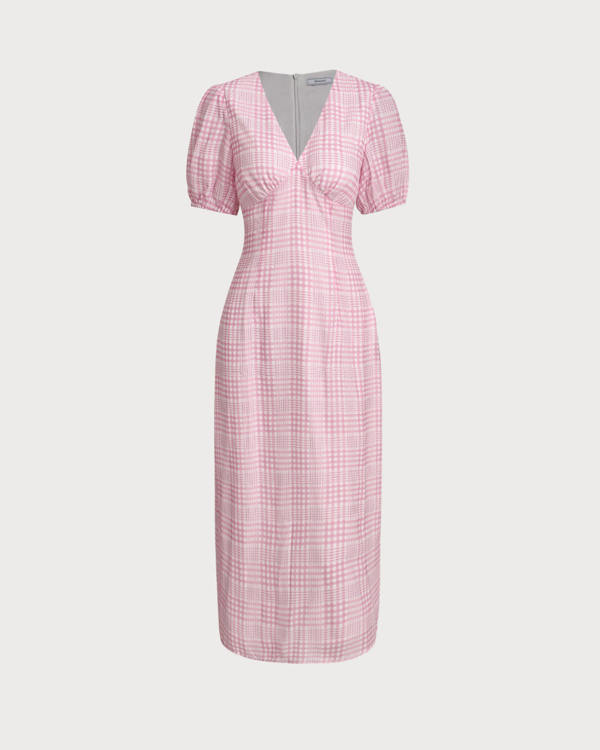 Pink Plaid V-Neck Midi Dress - Threadford