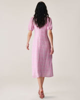 Pink Plaid V-Neck Midi Dress - Threadford