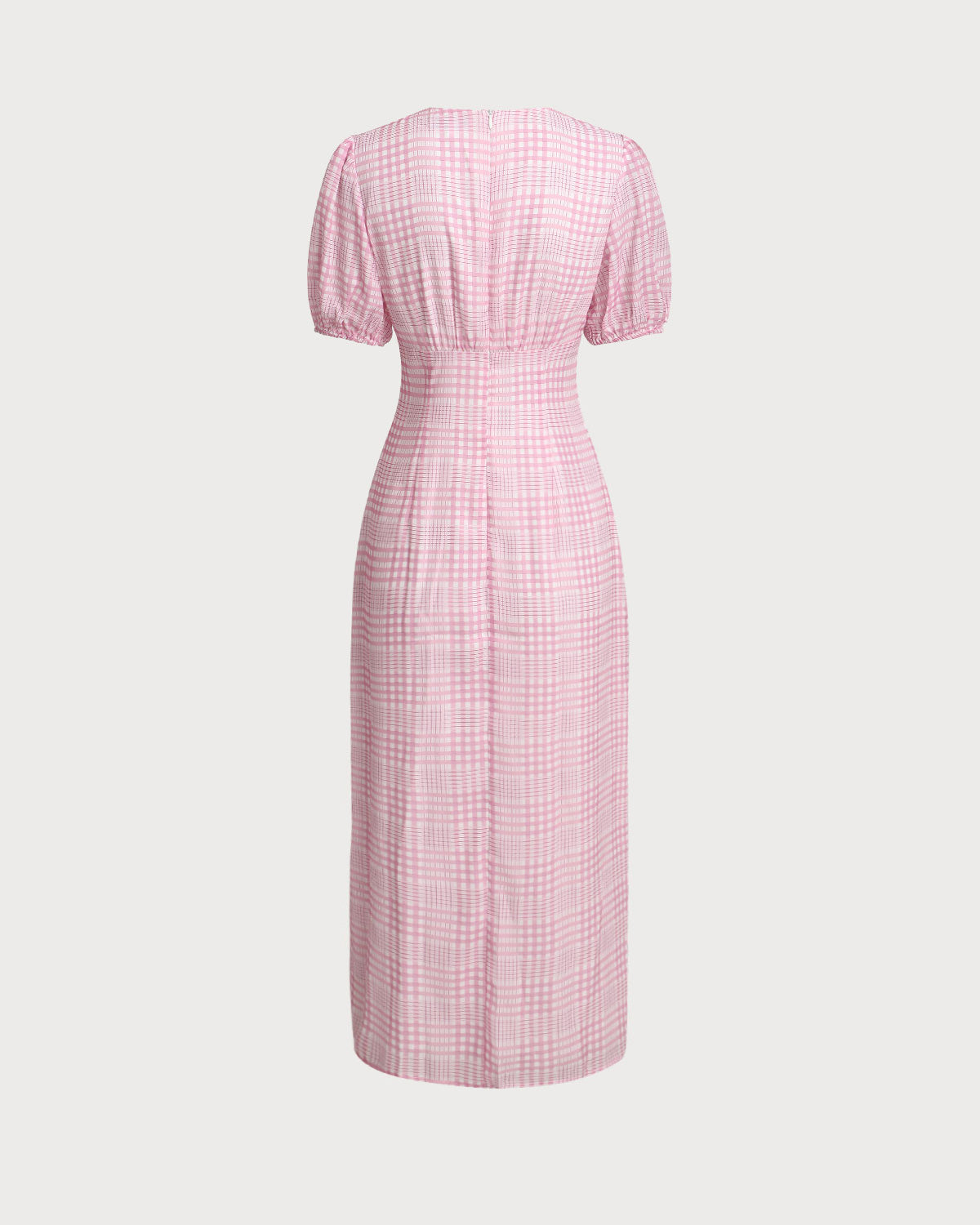 Pink Plaid V-Neck Midi Dress - Threadford