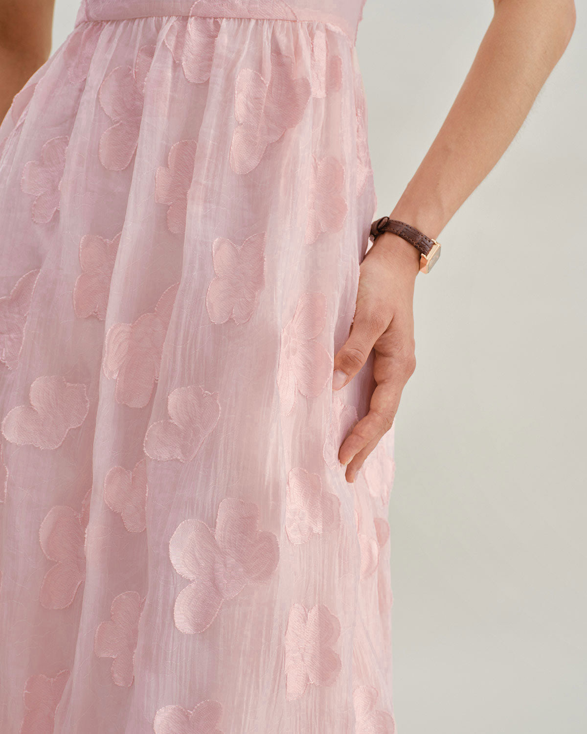 Pink Square Neck Puffed Sleeve Midi Dress - Threadford