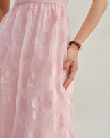 Pink Square Neck Puffed Sleeve Midi Dress - Threadford