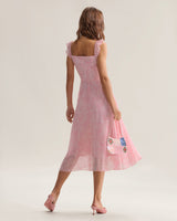 Pink Square Neck Ruffle Midi Dress - Threadford