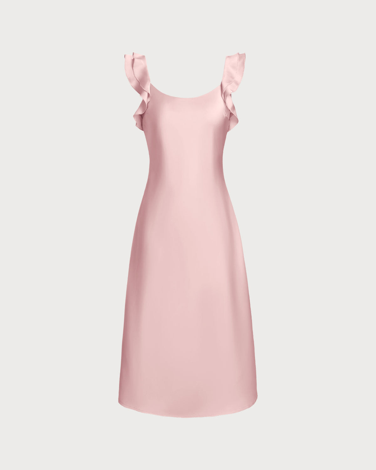 Pink Square Neck Ruffle Satin Midi Dress - Threadford