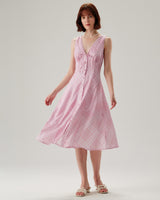 Pink Striped Sleeveless Midi Dress - Threadford